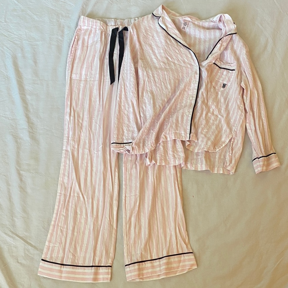 Victoria's Secret Pink and White Striped Pajama Set